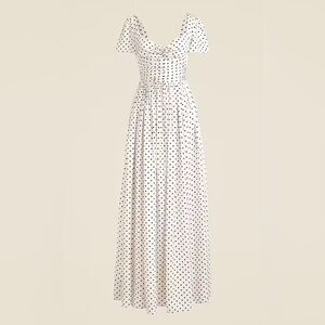 Polka dot silk flutter-sleeve maxi dress